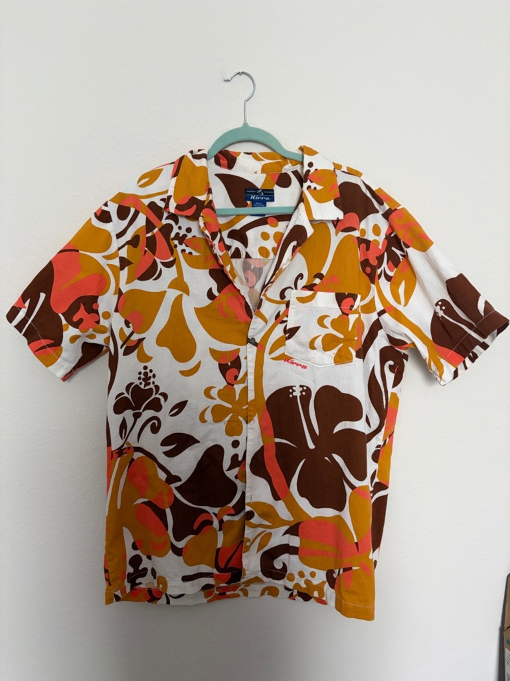 Men's Tropical Casual Button-Down Shirt Shacket in White, Mustard, Orange, Brown